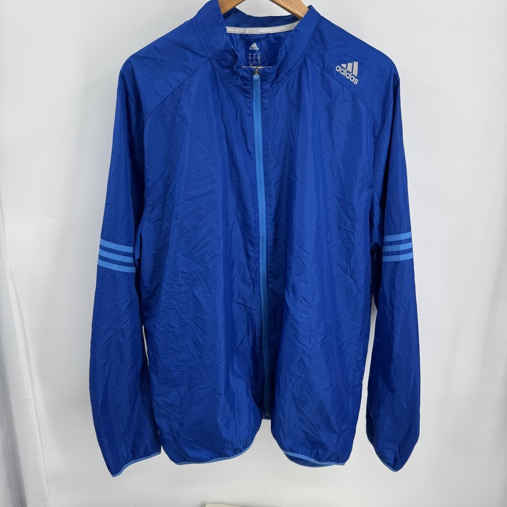 Adidas Mens Windbreaker Jacket XL Blue Response Full Zip Running Sporty Gorpcore